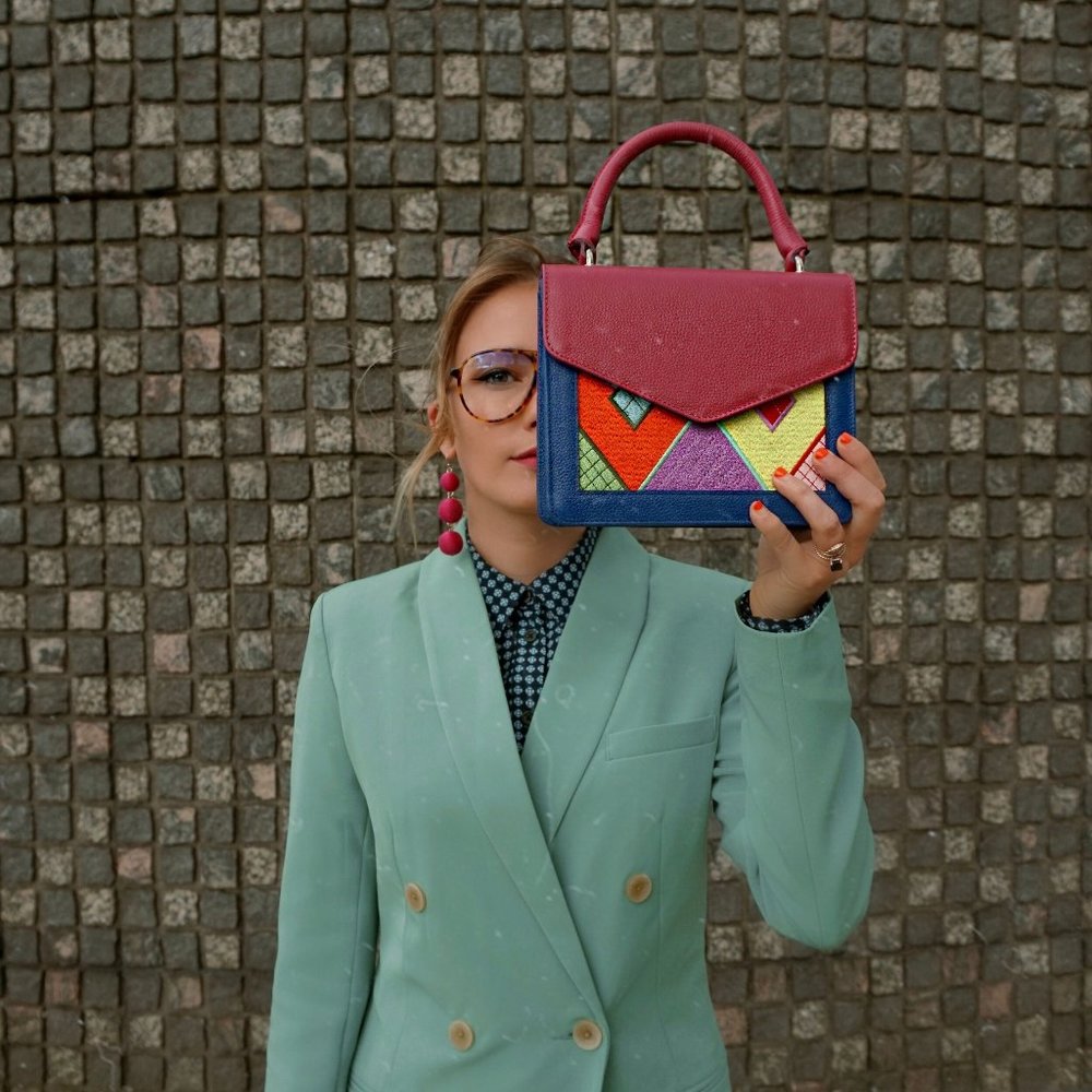 MKLM x Rocky Barnes Top Grain Leather Bag/Purse- Fuchsia/Multicolor